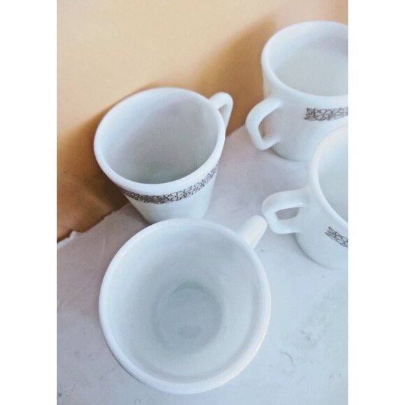 Vintage Pyrex Milk Glass Coffee Mugs Woodland Brown Set of 4 - Picture 3 of 9